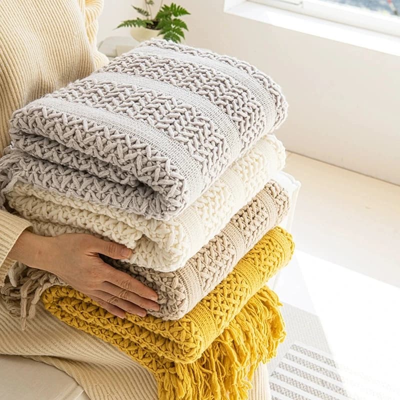 Coperta da tiro in maglia kaki con nappe, decorazione per divano, Boho, vintage, accogliente, regalo, coperta di lusso morbida, copriletto, nave di goccia
