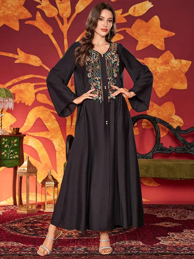 TOLEEN Women Ankle-Length Dresses Elegant Arab Colorful Rope Embroidery Splendid Muslim Robe Elegant Party Evening Dress
