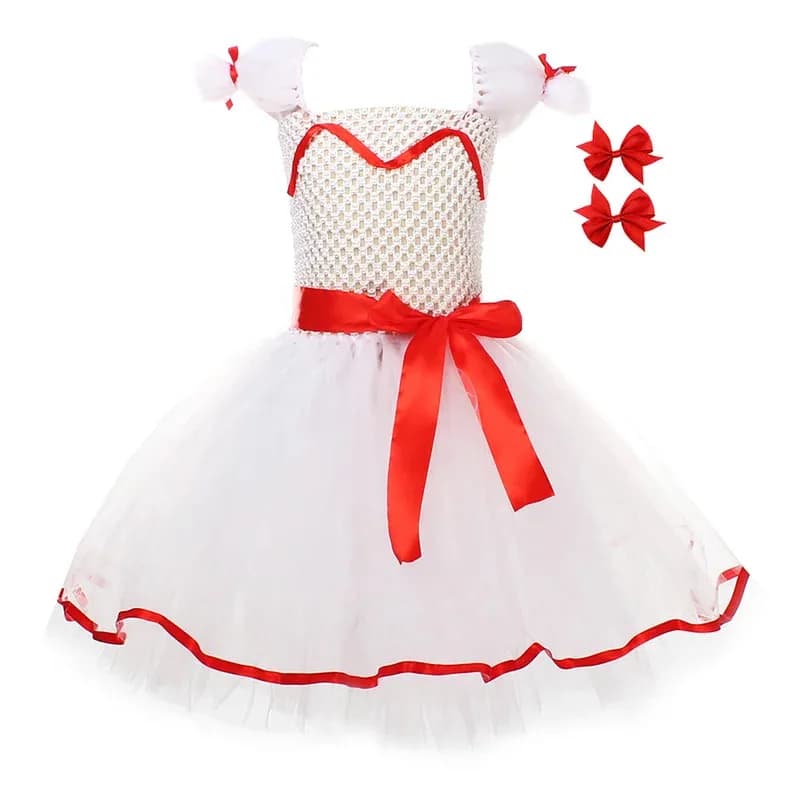 25COS2014 Film horror Travestimento Annabelle Cosplay Bambini Ragazze Tutu Dress Costume Bambini Bambino Gonne da ballo Copricapo Halloween S