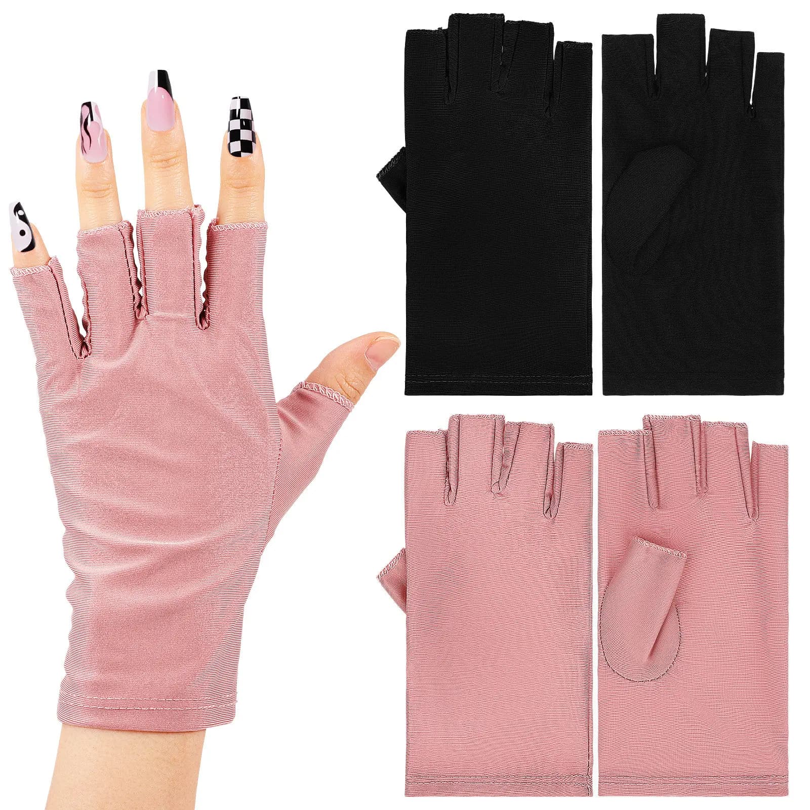 2 Paia di Guanti in Cotone per Manicure, Anti Raggi Ultravioletti, Senza Dita, per Lampade per Unghie in Gel, Uso Quotidiano, Guida e Ciclismo