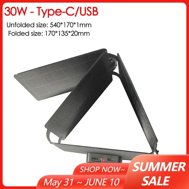 Caricabatteria da pannello solare pieghevole da 30 W 60 W Porta di uscita USB/tipo C Borsa pieghevole solare Power Bank per telefono Emergenza da campeggio