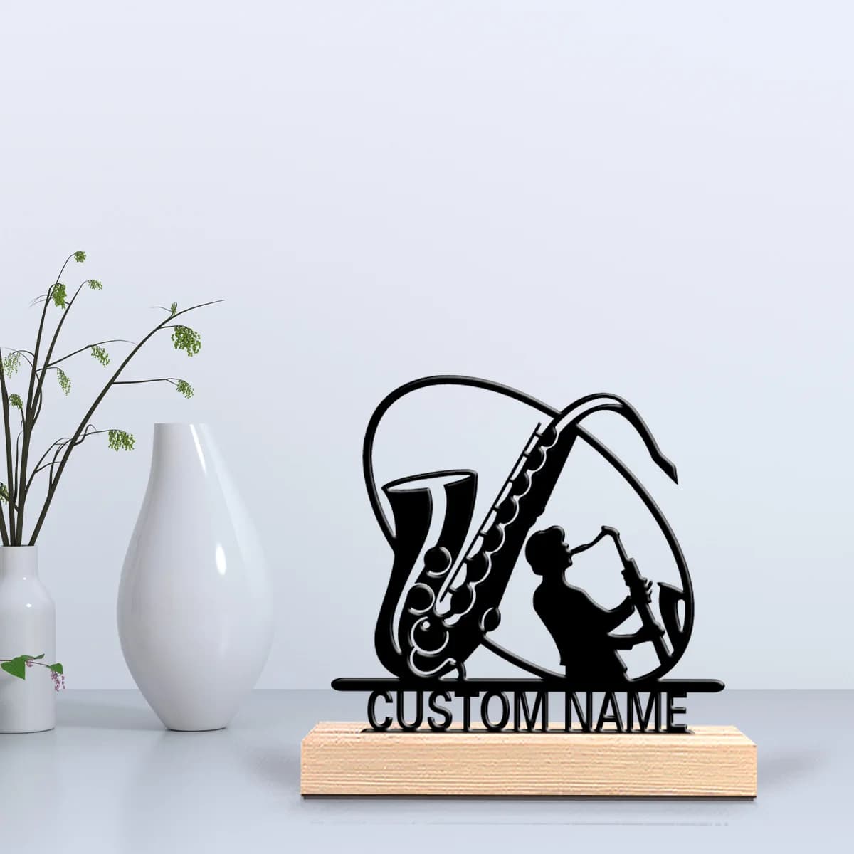 Statue in metallo per strumenti sax personalizzati personalizzati alla moda da 1 pezzo Arte in metallo con base in legno perfetta per musicisti, San Valentino è, Roc