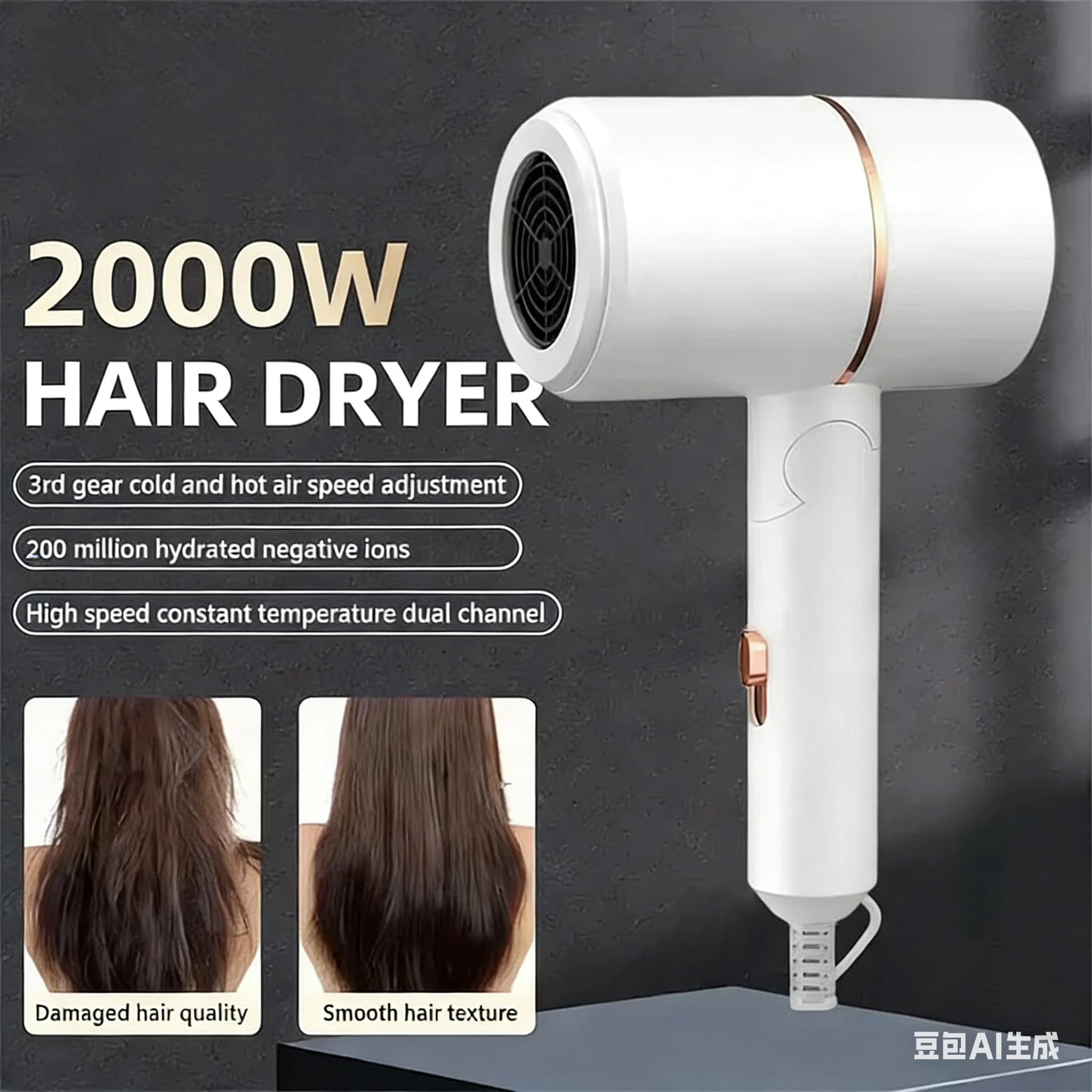 High Power Foldable Hair Dryer with Negative Ions, Thermostatic, Travel Laptop, Silent, Brush Hair Dryer 2025