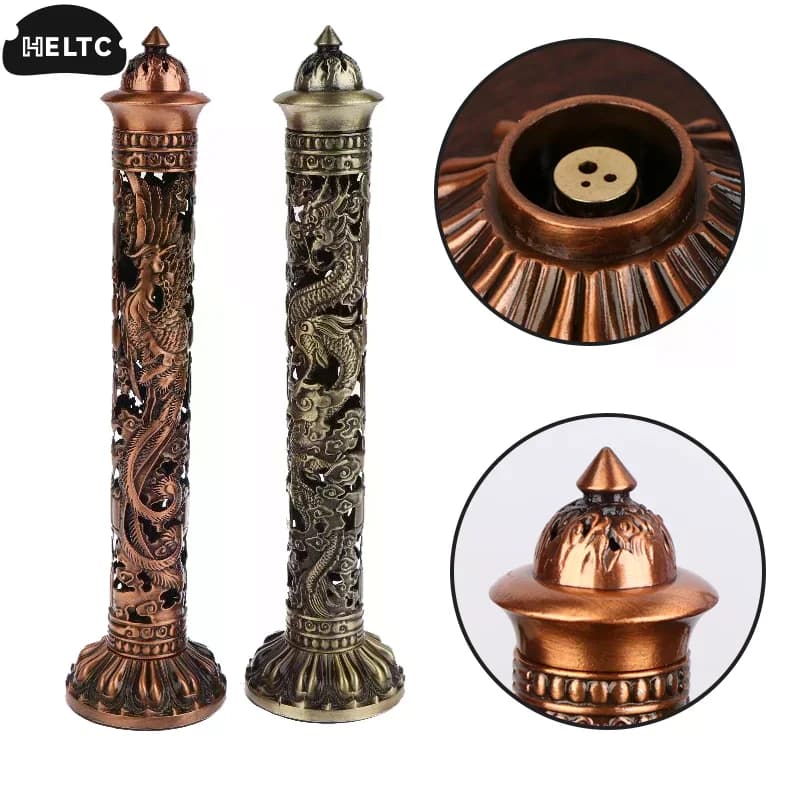 1PCS Retro Bruciatore di Incenso Verticale Buddha Cuore Sutra Drago Phoenix Pilastro In Metallo Bastone di Incenso Home Office Cerimonia Decorazione