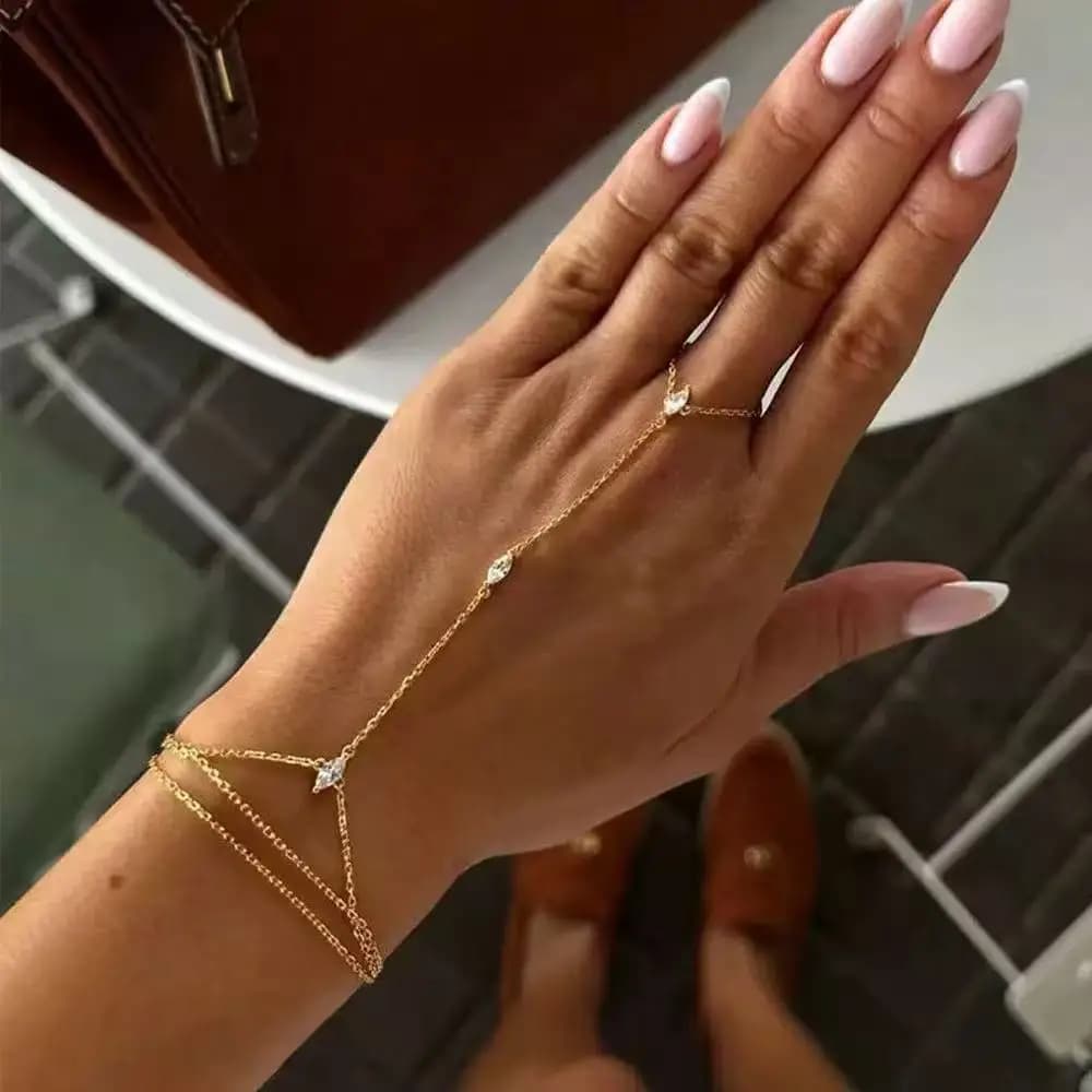 2026 Bling Zircon Crystal Multilay Bracelet Hand Chain for Women Rhinestone Thin Chain Finger Bracelet Jewelry Accessories Gift