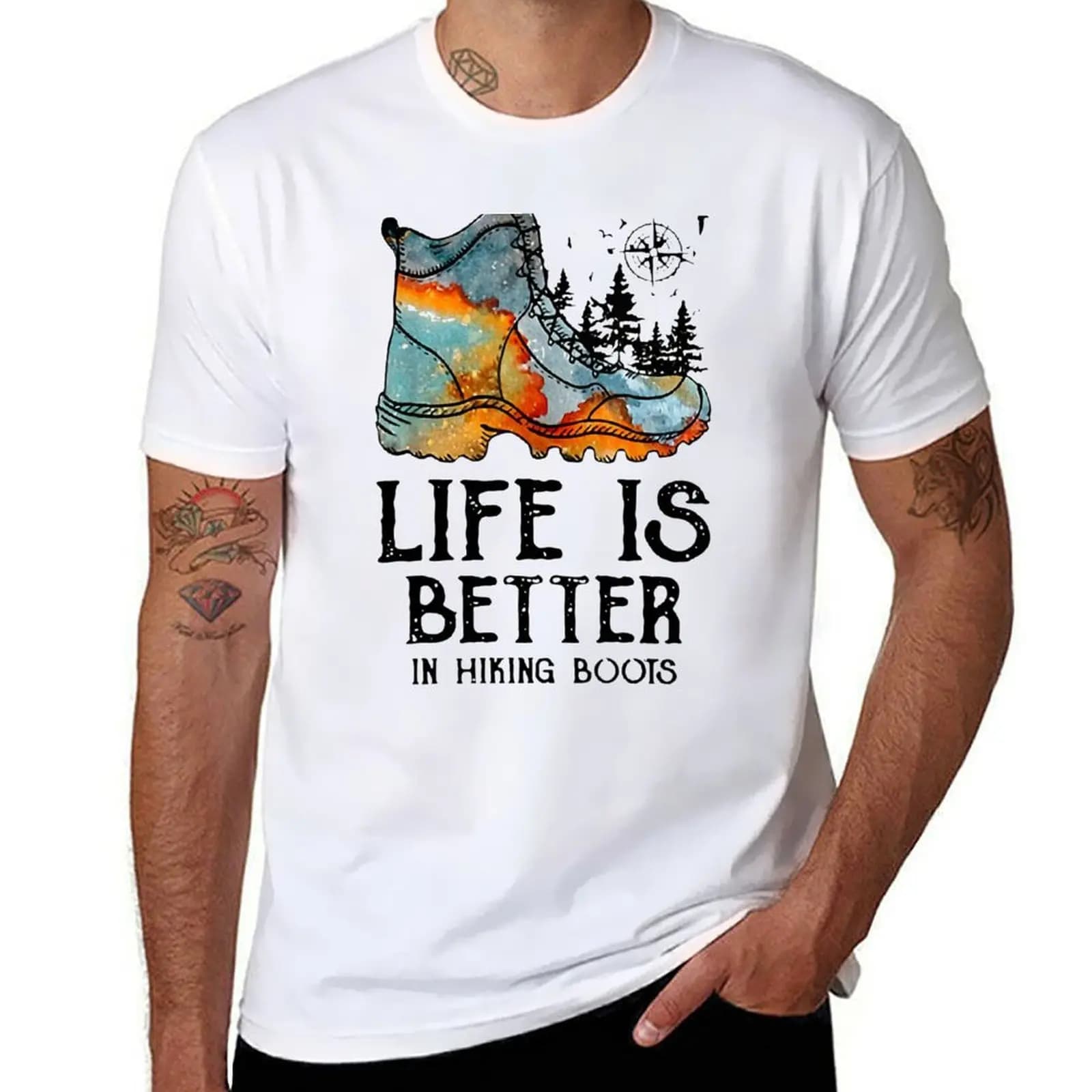 T-shirt HIKER HOBBIES LIFE IS BETTER IN HIKING BOOTS, magliette per uomo, maglietta divertente con grafica, maglietta in cotone