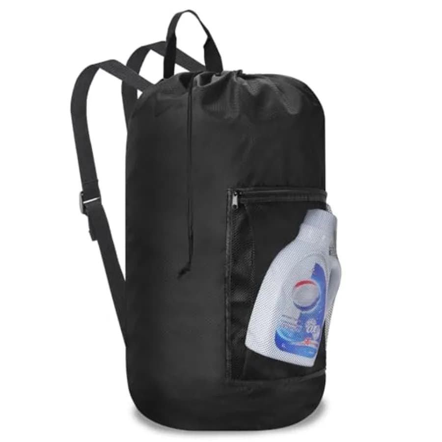 Laundry Bag Backpack Durable Laundry Bag with Shoulder Straps and Mesh Pockets Portable Laundry Hamper Dirty Clothes Bag for Co
