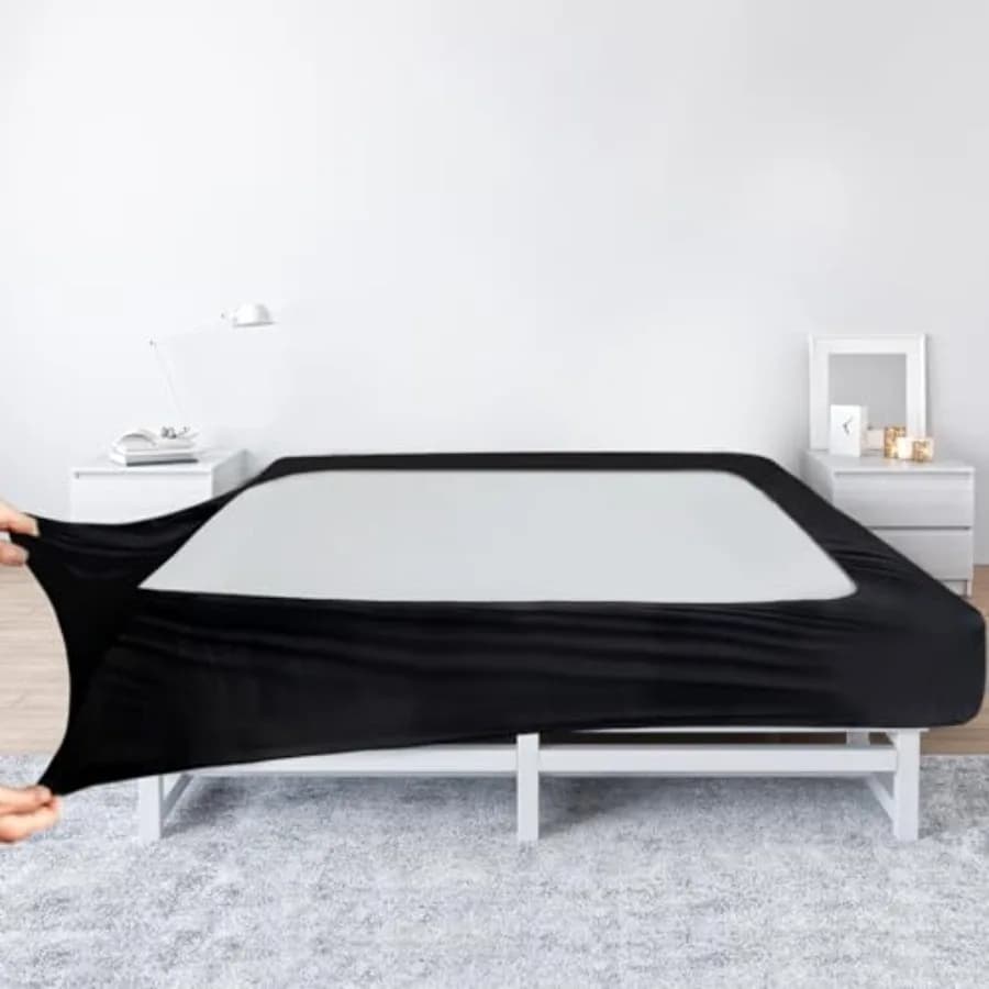 Box p Cover Queen ize - Black Jerey Knit and tretchy Wrap Around 4 ide of The Box p, Altetive for Bed kirt, Ultra oft, Wrinkle