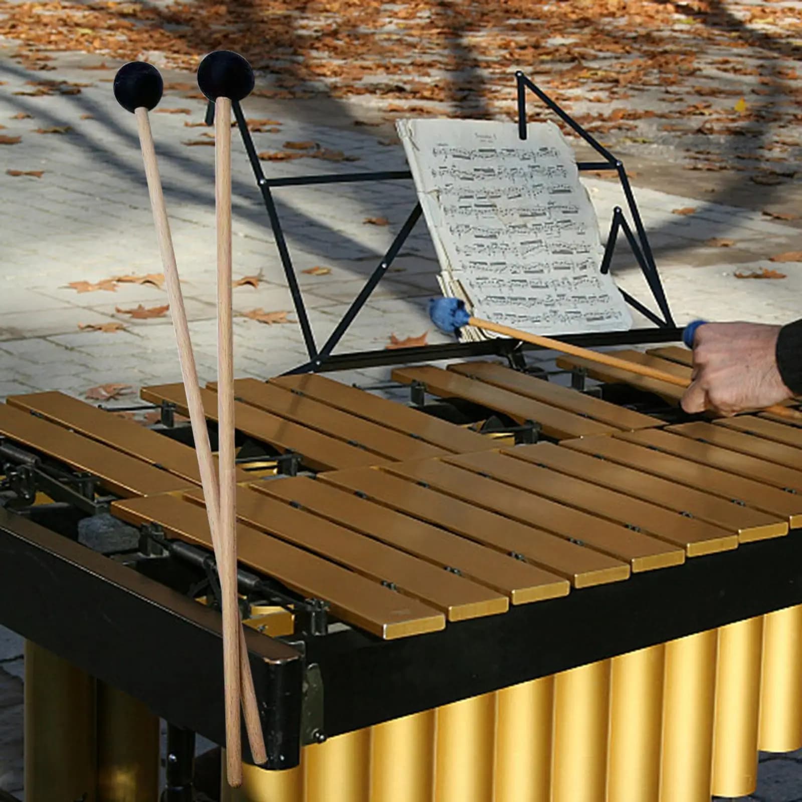 Strumento a percussione con martello in gomma da 2 pezzi, bastoncini per mazze con campana xilofono per tamburi eterei Gong Woodblock Drum Bells