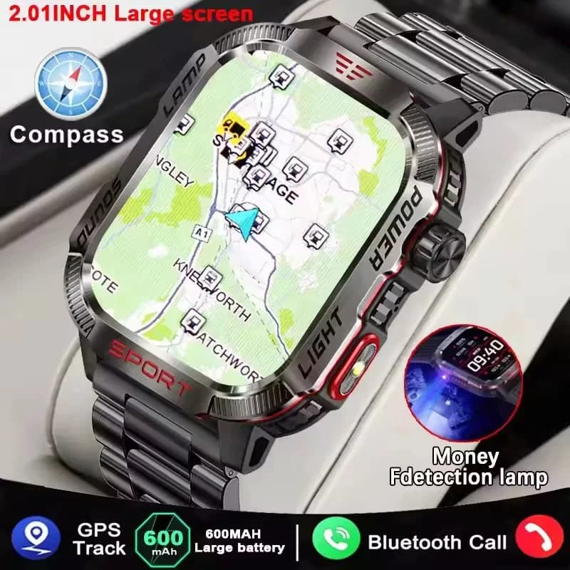 Nuovo per Smart Watch GPS militare da uomo torcia impermeabile sport all'aria aperta tracker chiamata Bluetooth Smartwatch da donna