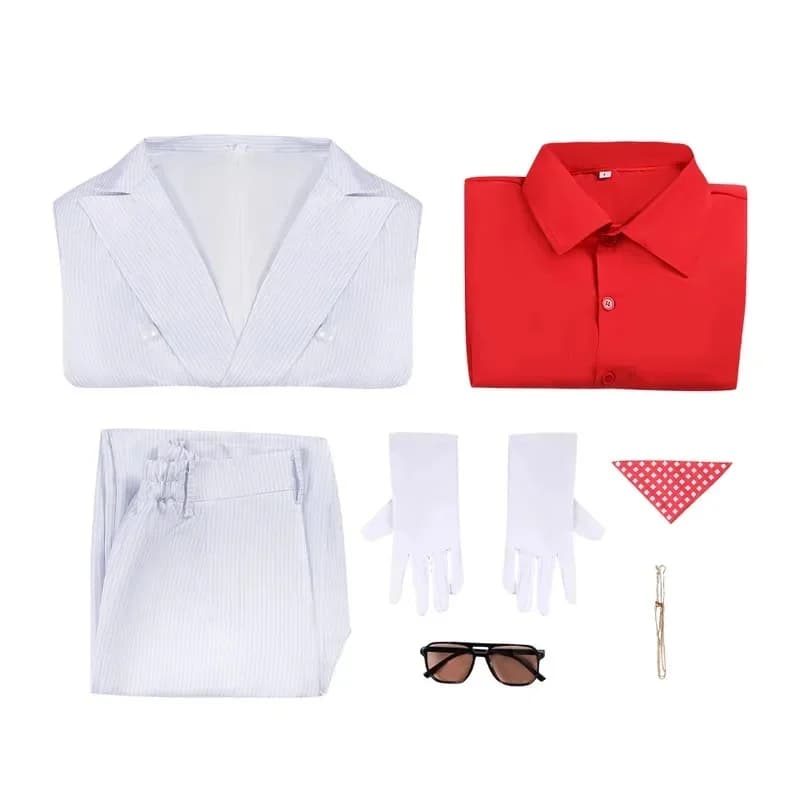 ♥ 2026 New 1983 Movie Scarface Al Pacino Cosplay White Suit Red Shirt Costume Accessories Outfits Halloween Roleplay ★ Look at m