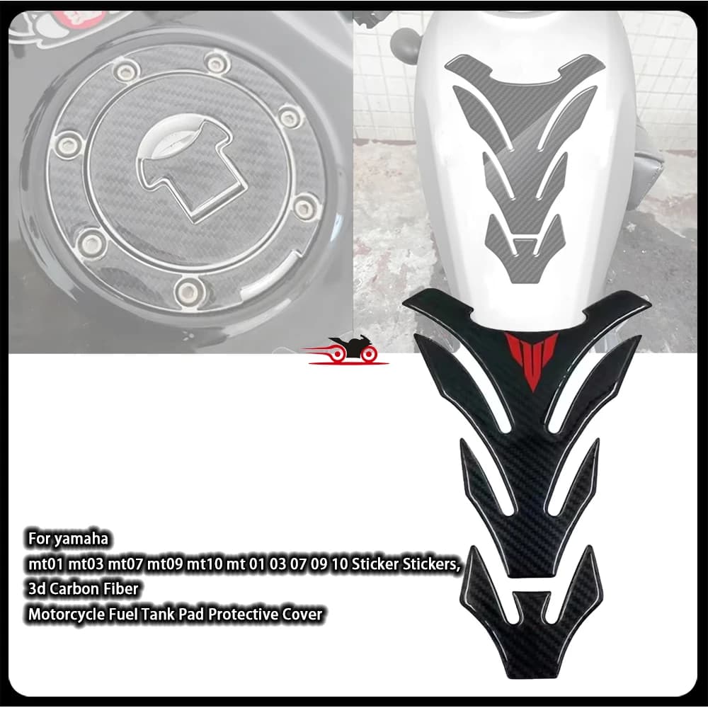 Per yamaha mt01 mt03 mt07 mt09 mt10 mt 01 03 07 09 10 adesivi adesivi, copertura protettiva per serbatoio carburante moto in fibra di carbonio 3d