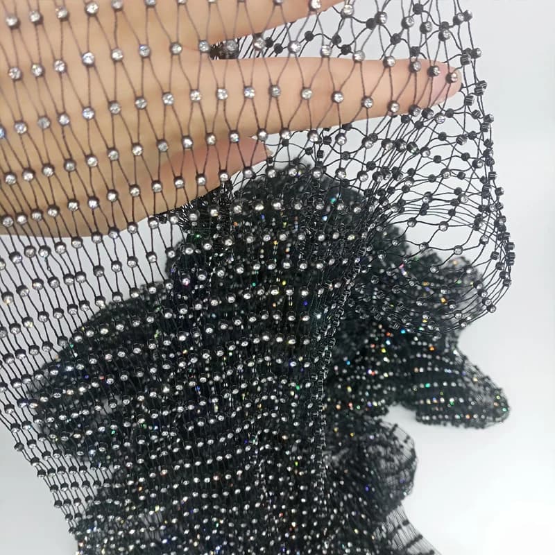 65 x55cm Black Fishing Net Line Stone Crystal Rhinestone Connection Fabric 2023 Ins Hot Designer per la decorazione della maschera del vestito fai da te