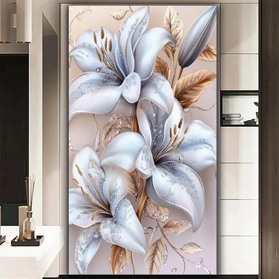 White Lily Flowers DIY Diamond Mosaic Art Full Square round Rhinestone Paintings still life Home Decor Large Size New 2025 Gift