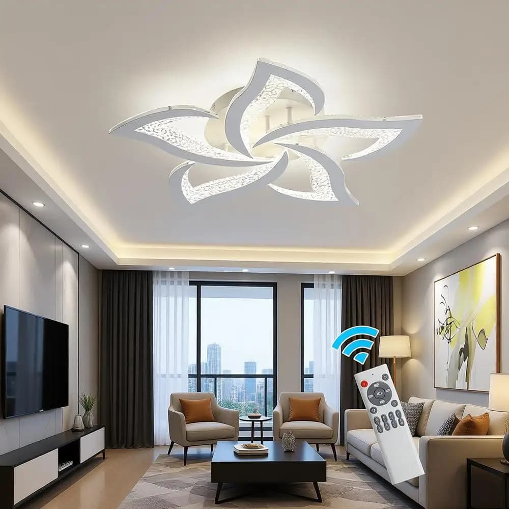Lampada da Soffitto LED Dimmerabile, Lampadario da 23,6 Pollici, Montaggio a Soffitto, Telecomando, Lampada da Soffitto in Acrilico per Soggiorno, Sala da Pranzo