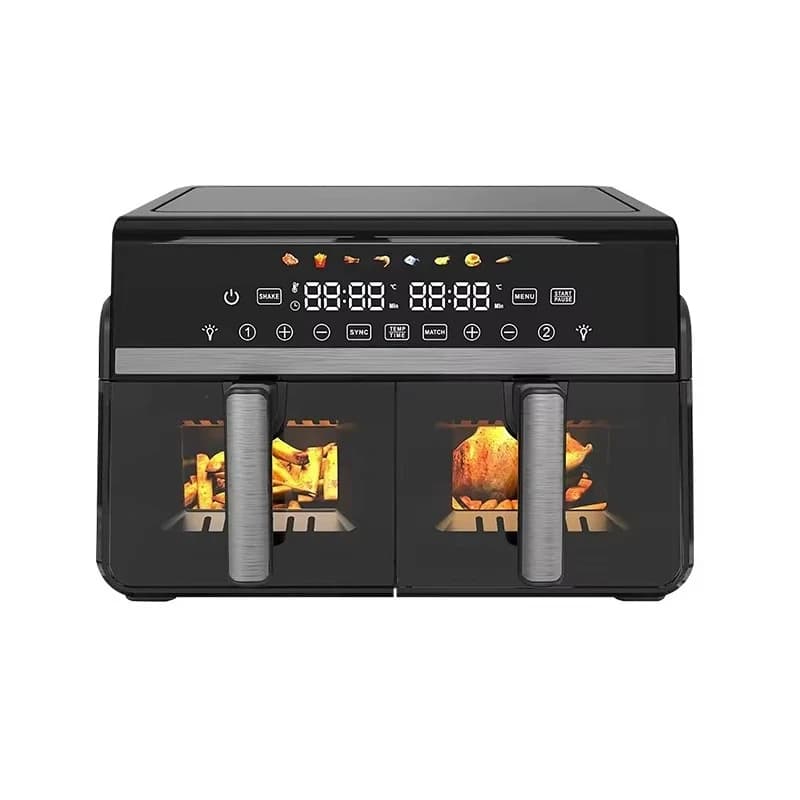 Stainless Steel Digital Air Fryer Modern Square Lcd Display Commercial Household Use Two Baskets
