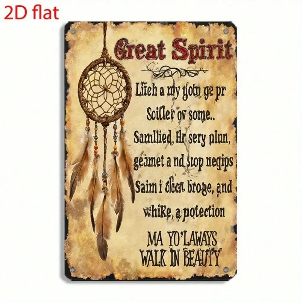 Retro Dream Catcher Wall Decor, 2D Flat Metal Art with Inspirational Poem, Rustic Spiritual Plaque