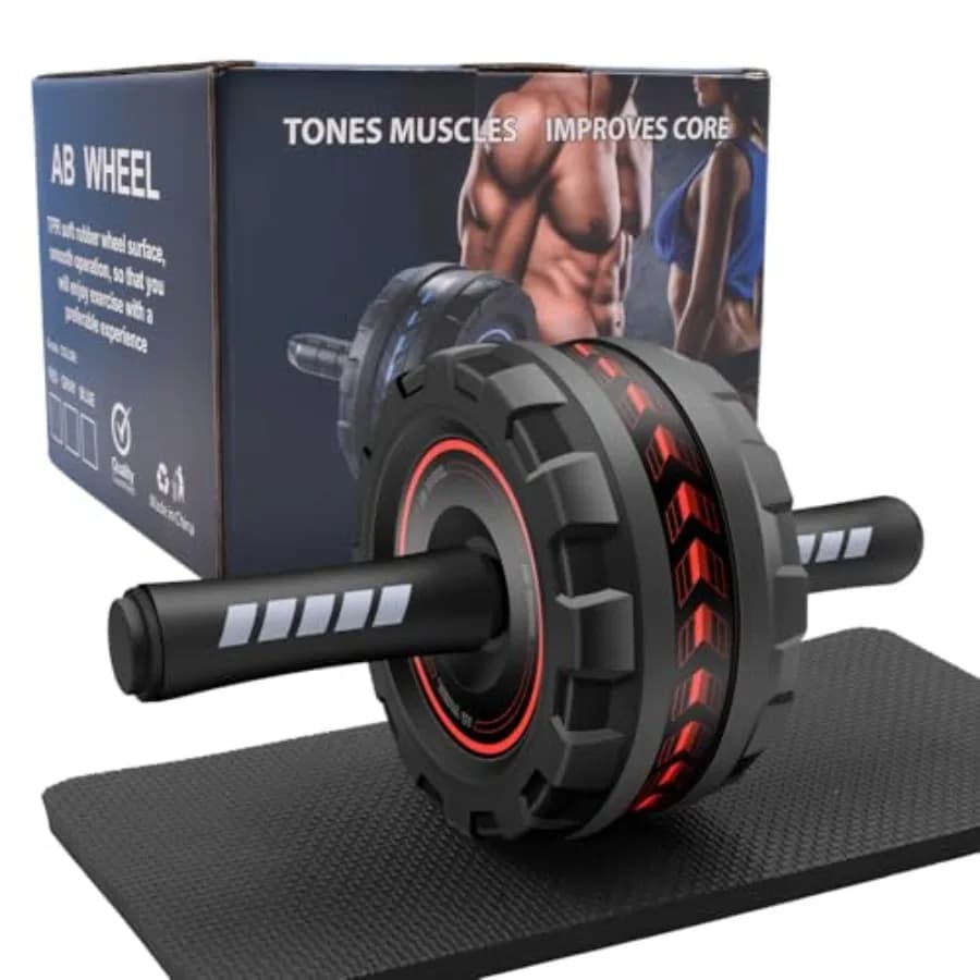 Wheel for Abdominals with Stable Design and Largo for Beginners, Men and Women, Abdominal and Core Training Equipment, Domestic Gym with Knee Mat, Red, Full Body Training