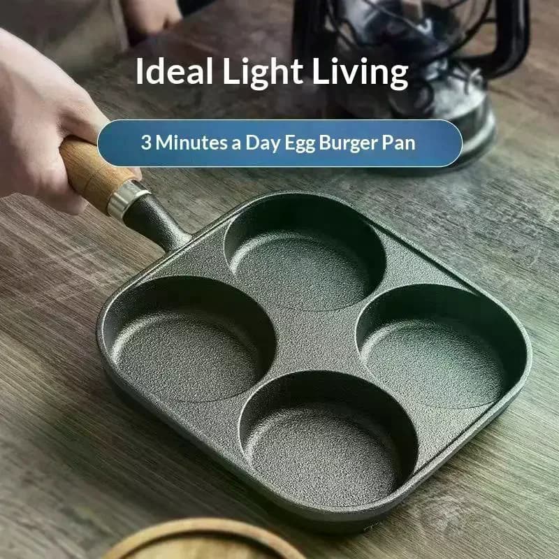 Eggs Burger Skillet 4 Grid Cast Iron Frying Pan Non-stick Flat-bottom Pot Breakfast Bread/Steak Pan Kitchen Cookware 1Pcs