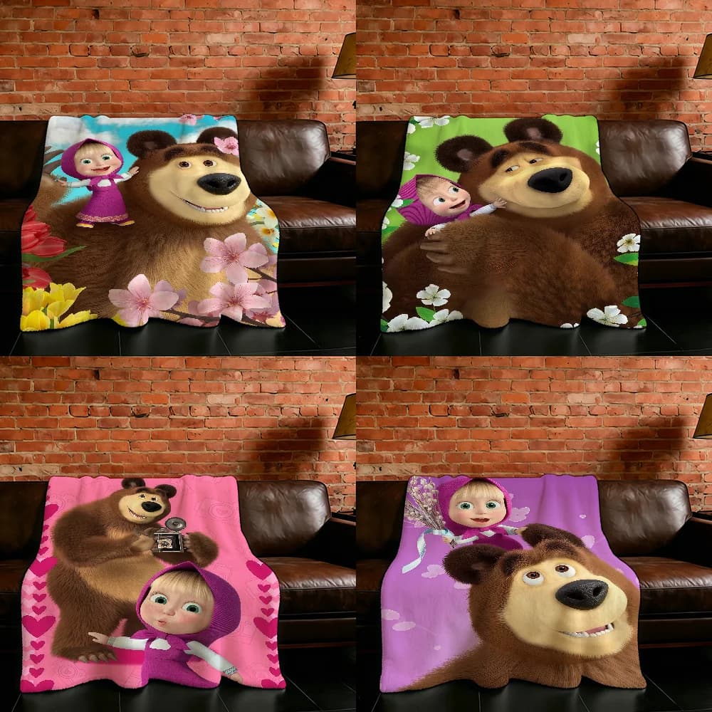 M-Masha and the B-Bear Cartoon Blanket Flannel Warm Soft Throw Blanket For Room Sofa Childish Birthday Gifts