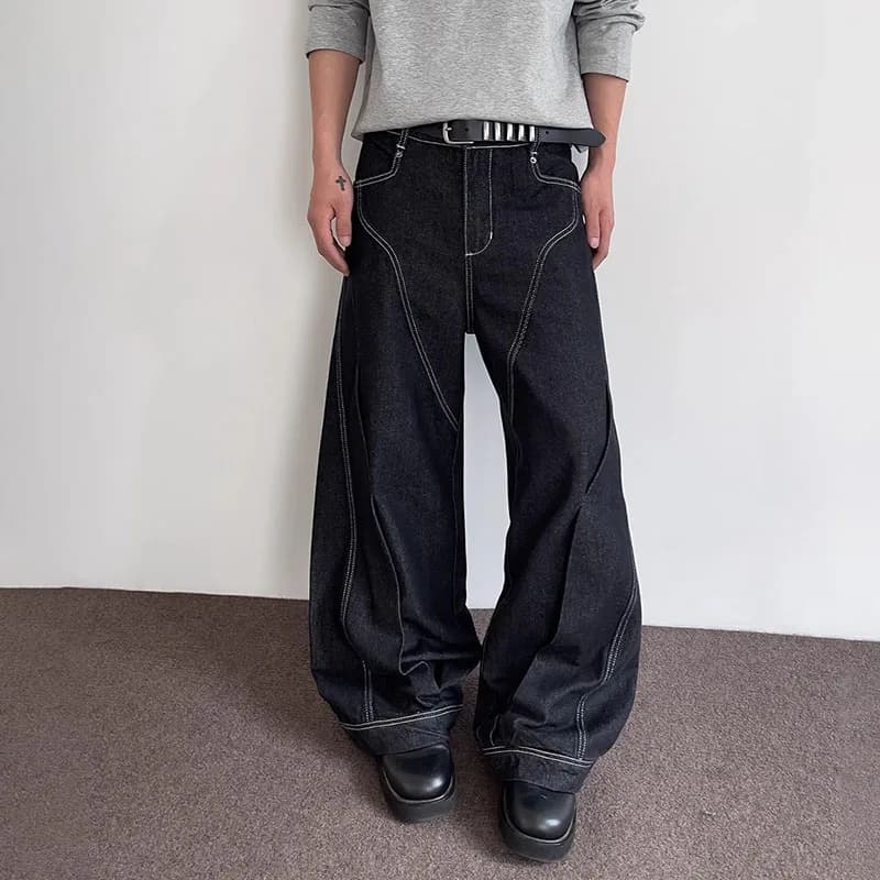 Spring And Autumn Men'S Curved Jeans Multiple Visible Lines Men'S Straight Leg Pants Flared Jeans Y2k Hip-Hop Pants
