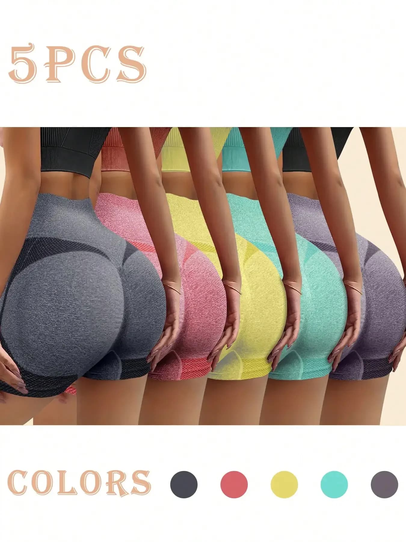 [Shorts da yoga senza cuciture] 5 pezzi di shorts da yoga elasticizzati senza cuciture a vita alta, shorts sportivi da ciclismo e fitness per donna, Internet Celebrity P