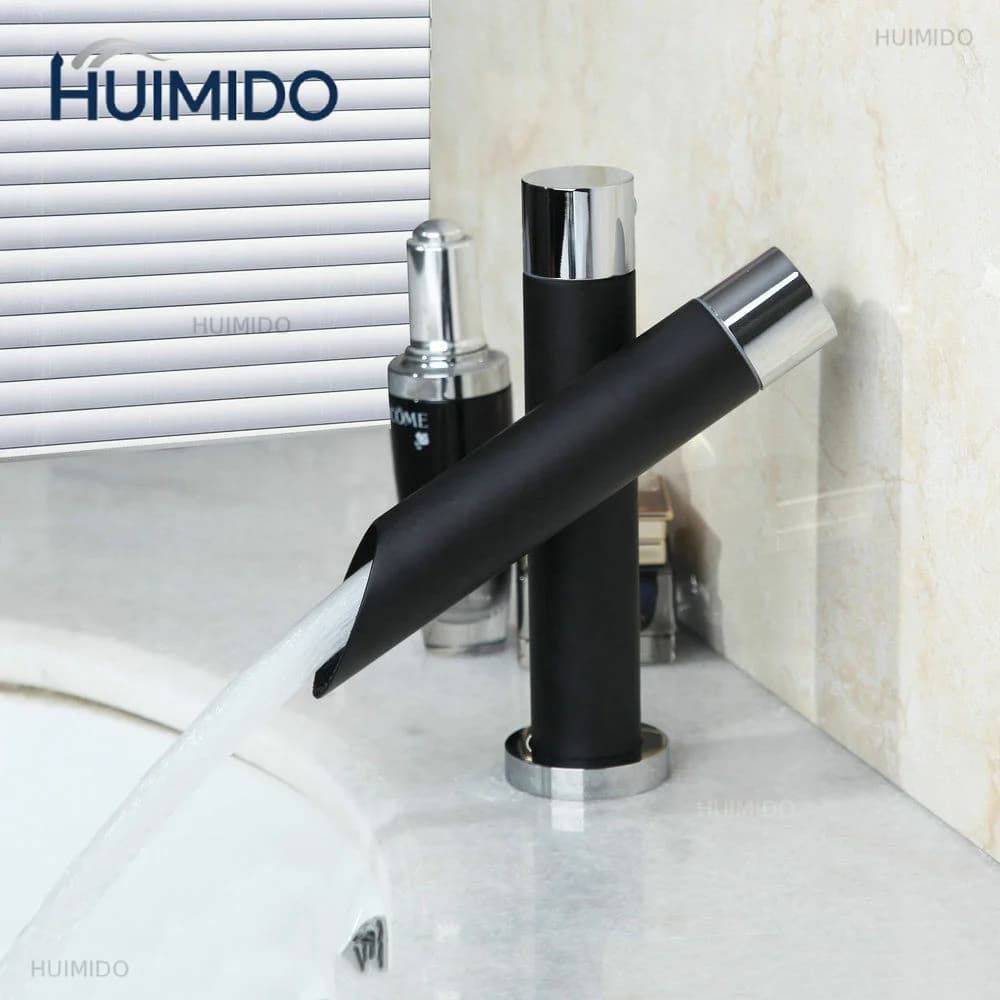 Matte Black Bathroom Faucet Deck Mounted Stainless Steel Basin Sink Mixer Tap Hot & Cold Mixer Faucet Stream Water Taps