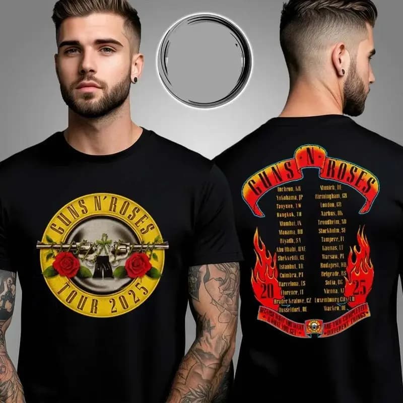 Gun N Rose Bullet Logo World Tour 2025 T-shirt unisex fronte-retro tutte le taglie S-4XL