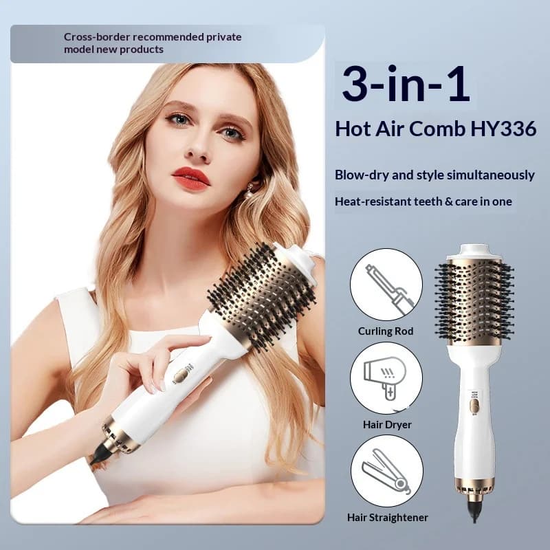 Hot air brush for styler 3 in 1, straightens dry and curled hair in one step, compact design for home dorm