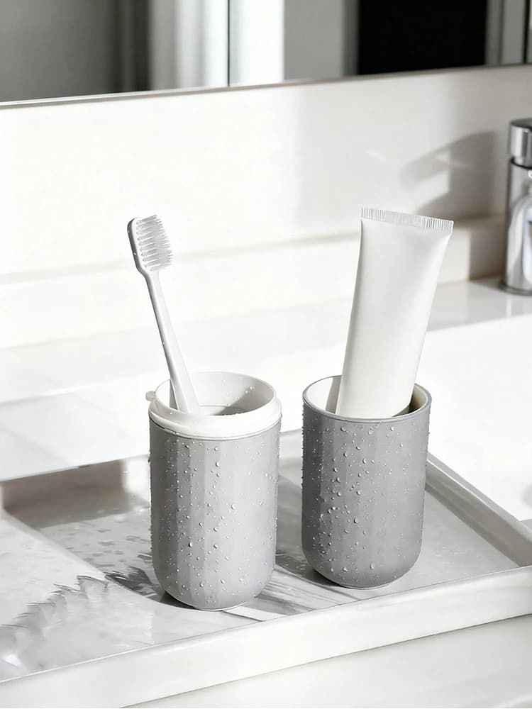 Porta Spazzolino da Viaggio Rotondo in Plastica, Contenitore Portatile per Dentifricio, Organizer per Casa, Custodia per Accessori Bagno
