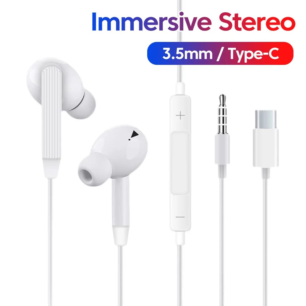 Auricolari Cablati Tipo C/3.5mm, Cuffie In-Ear HIFI con Bassi Potenti, Auricolari Sportivi, Cuffie Stereo per Musica e Gaming con Microfono