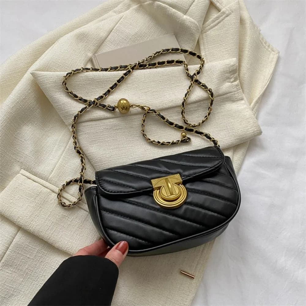 Fashion PU Leather Shoulder Bag Swivel Lock Rhombic Lattice Crossbody Bag Large Capacity Chain Strap Underarm Bag Women