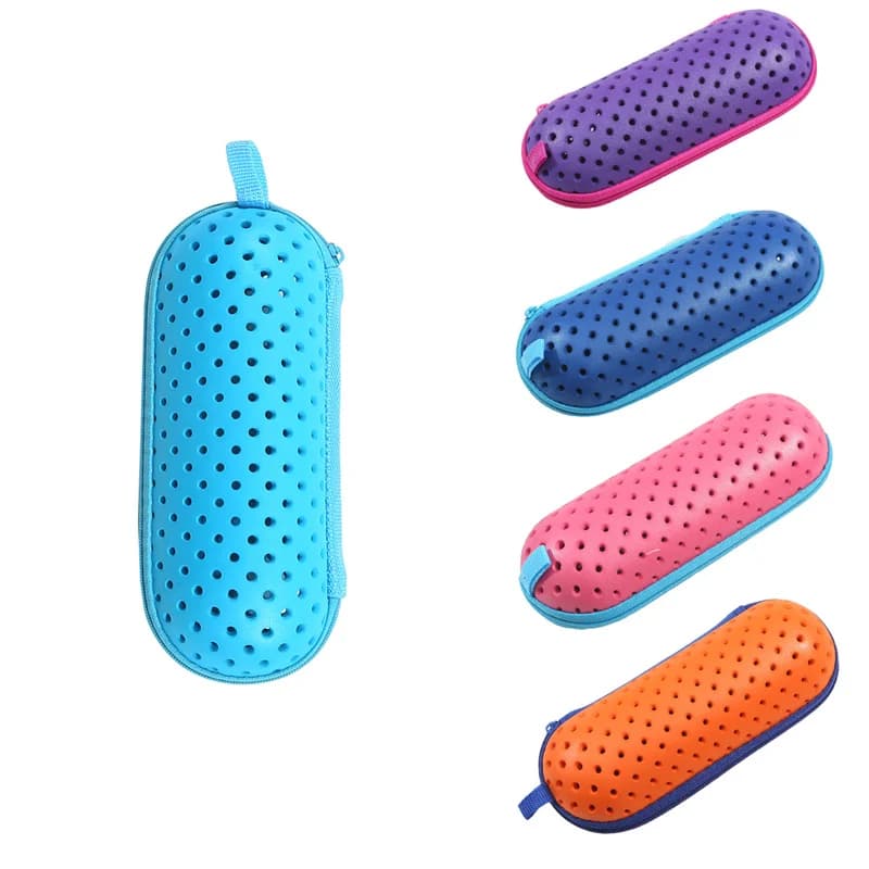 Scatola portatile per occhialini da nuoto Eva con fori di drenaggio con clip, custodia protettiva traspirante per uomini, donne e bambini