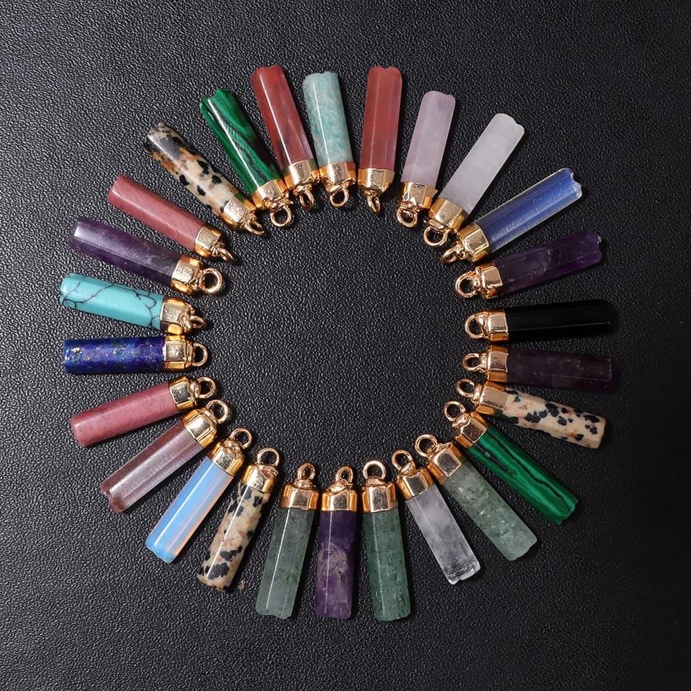 5 pz/pacco Naturale Cilindro Esagonale Pendolo Pietra Ciondolo Ametista Opale Dalmazione Reiki Pendenti E Ciondoli Per Creazione di Gioielli Collana FAI DA TE