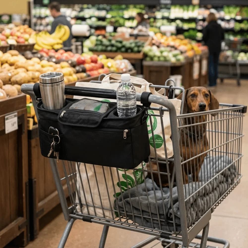 Black Dog Food Pouch Water Tough Nylon Rectangular Shape Dog Training Bag Multi compartments Adjustable Pet Food Carrier