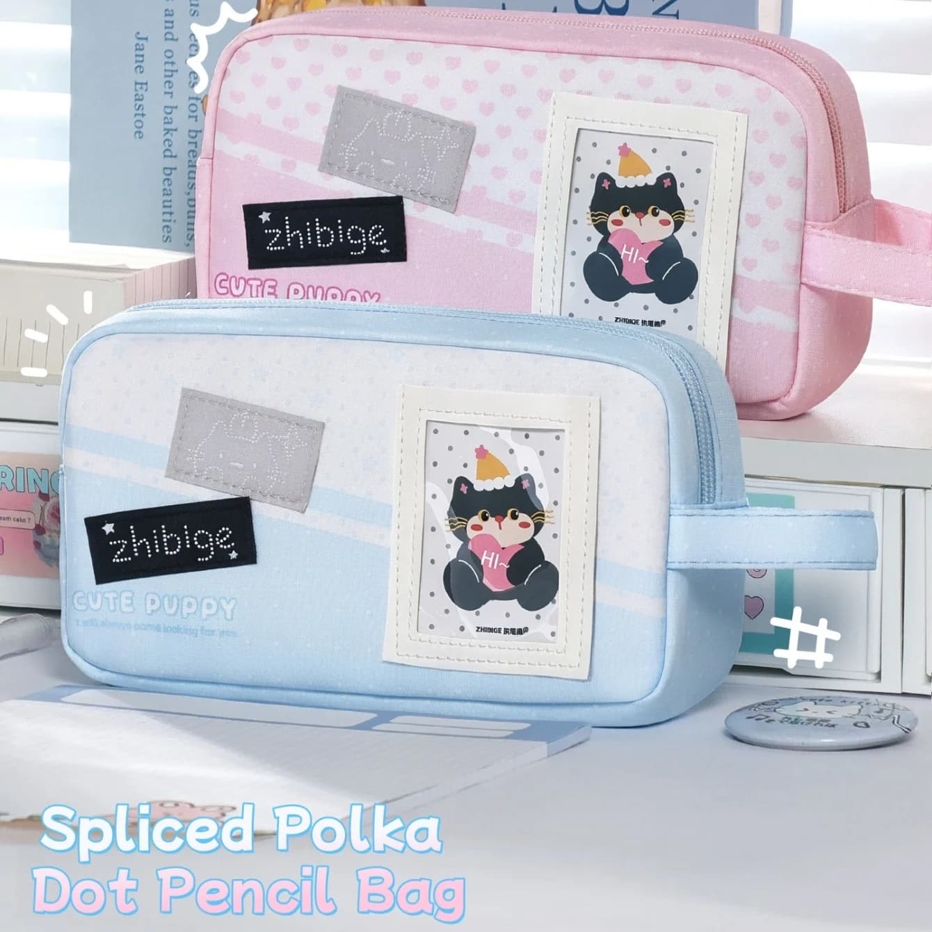 Adorable Star Paw Pencil Bag Pen Case with Multi-compartment Design Trendy Color-block Polka Dot Pattern for School A3408