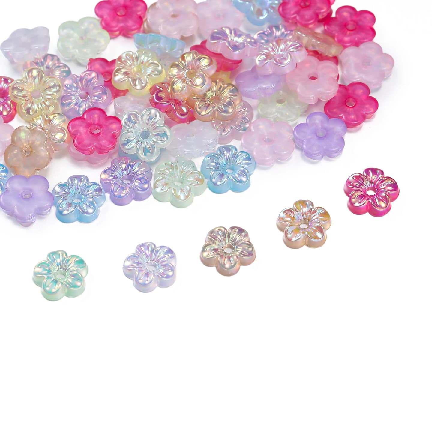 50 pezzi AB colore acrilico perline a forma di fiore perline distanziatrici colorate per braccialetto fai da te collana orecchino creazione di gioielli accessori