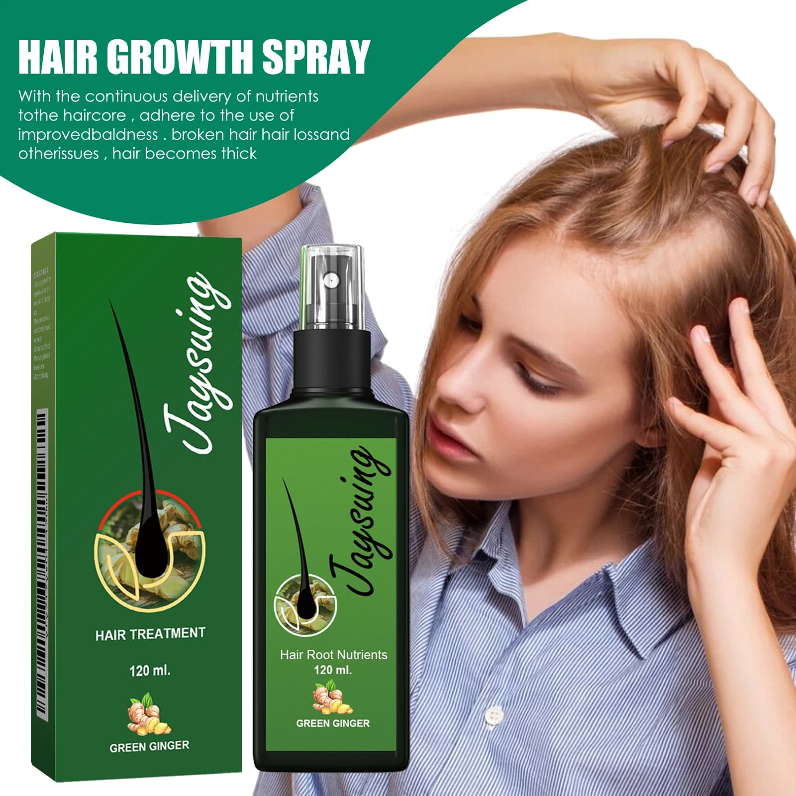 Spray per la crescita rapida dei capelli Anti-calvizie Ispessimento Crescita Idratare Capelli lisci Riparazione Split Frizz Zenzero Essenza per il trattamento del cuoio capelluto
