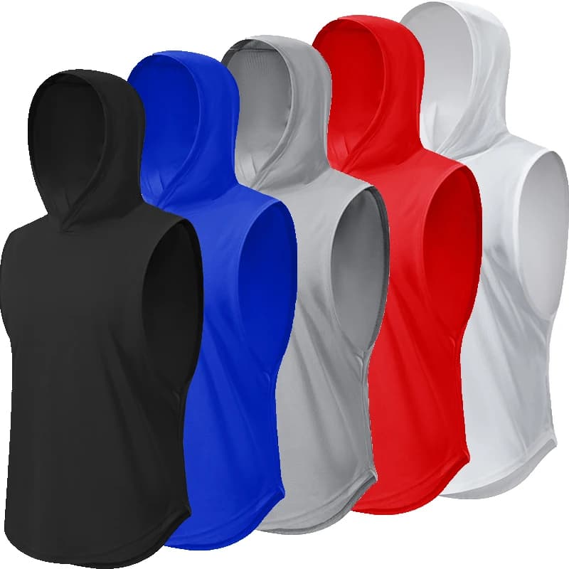 Canotta da corsa con cappuccio fitness tinta unita Canotta da uomo Solid Muslce Felpe con cappuccio in cotone vuoto Bodybuilding Canottiera senza maniche Canottiere da allenamento