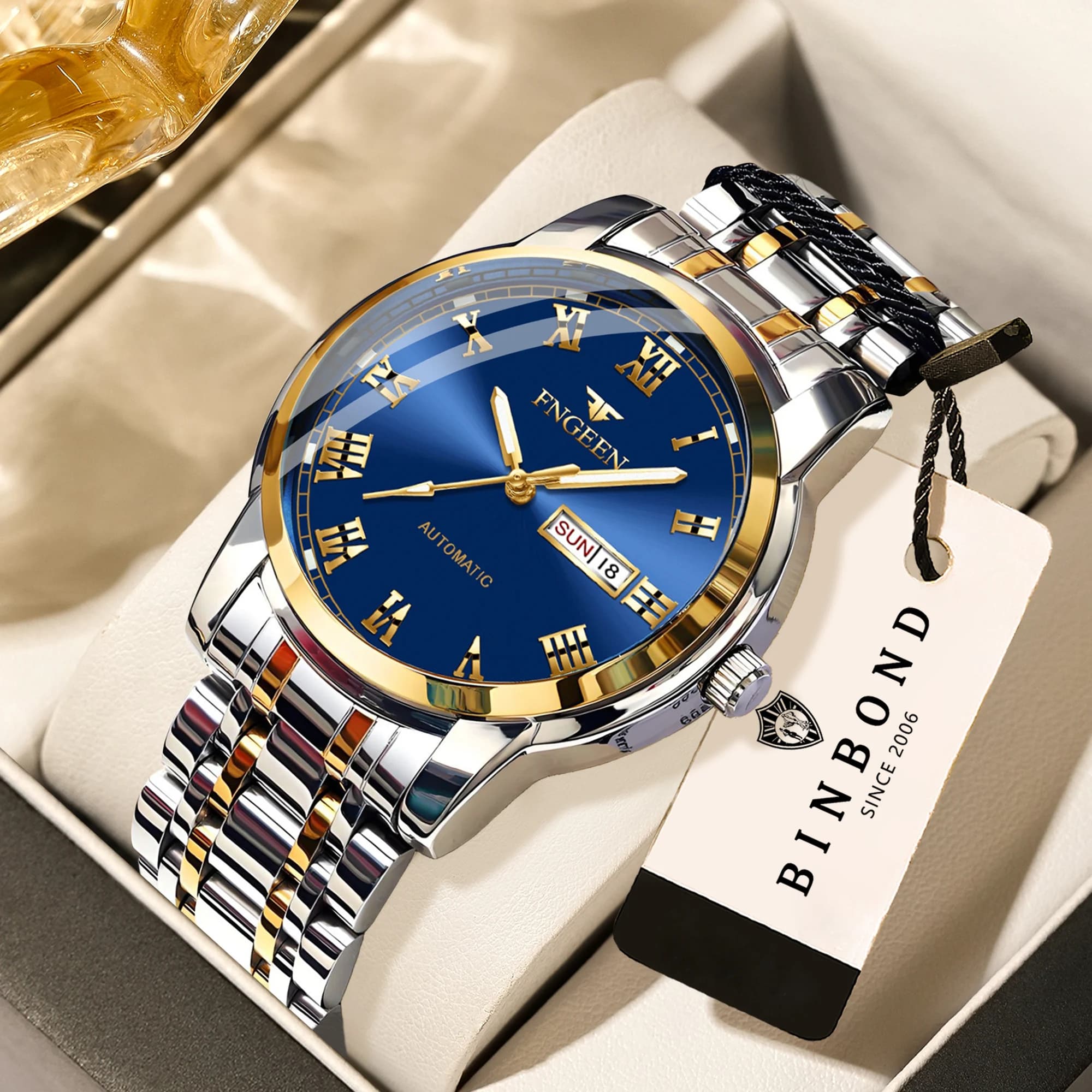 Orologio da uomo BINBOND di lusso, al quarzo, impermeabile, luminoso, con giorno e data, cinturino in acciaio inossidabile, orologio da uomo alla moda, casual, sportivo.