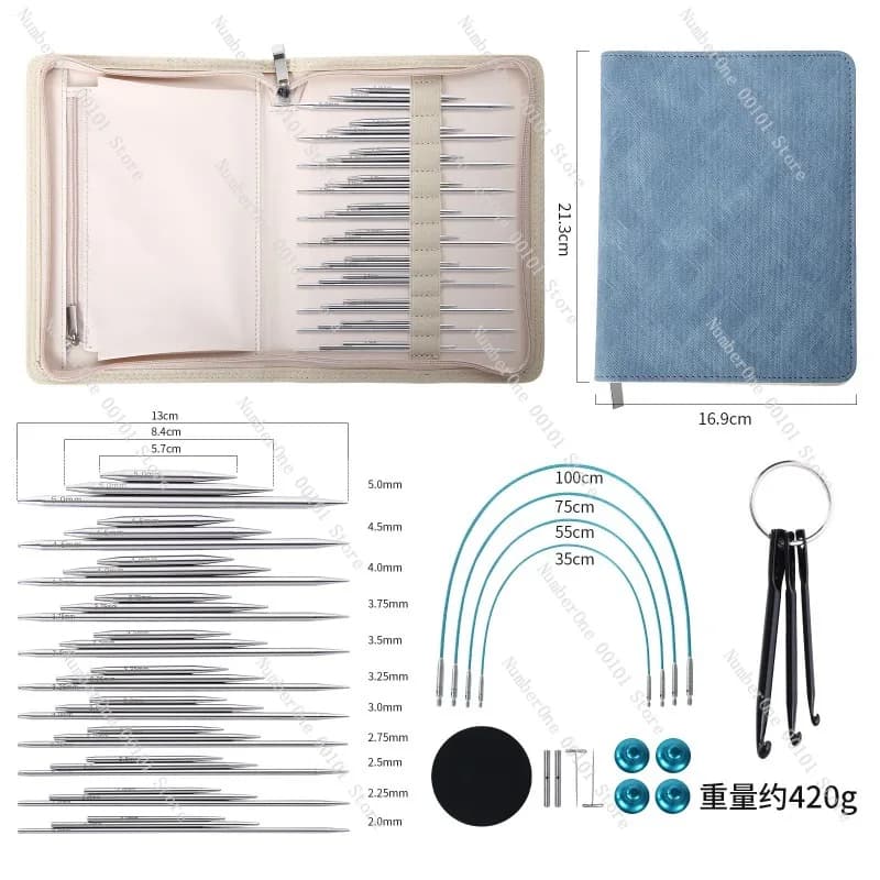 Stainless Steel Knitting Needle Set Detachable Sweater Needle Kit with Multiple Sizes Circular Needle Tool for DIY Knitting