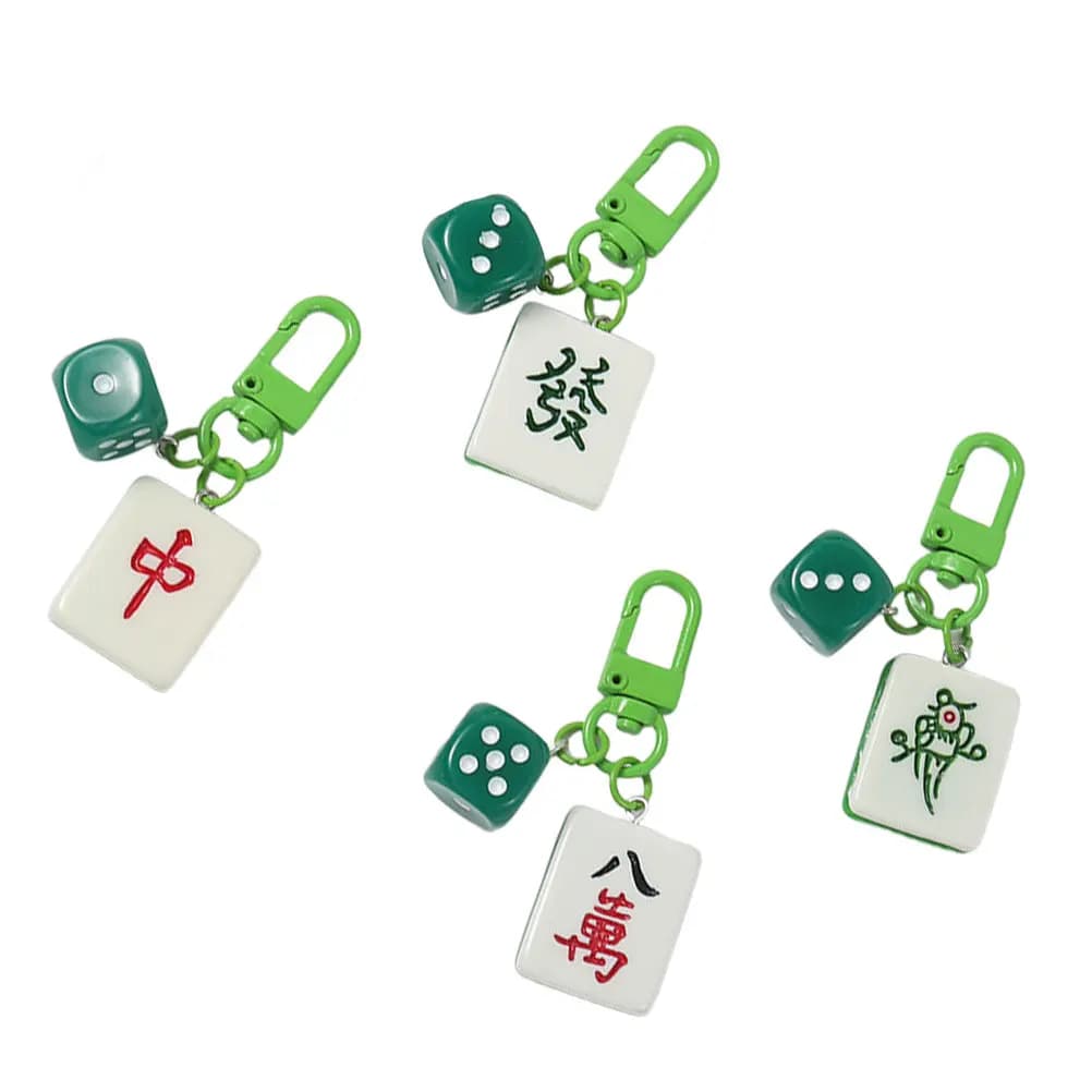 4Pcs Mahjong Key Pendant Set Vibrant Red Cai Tiles Lightweight Bag Charm Keychain for Women Handbag Wallet Or Car Keys