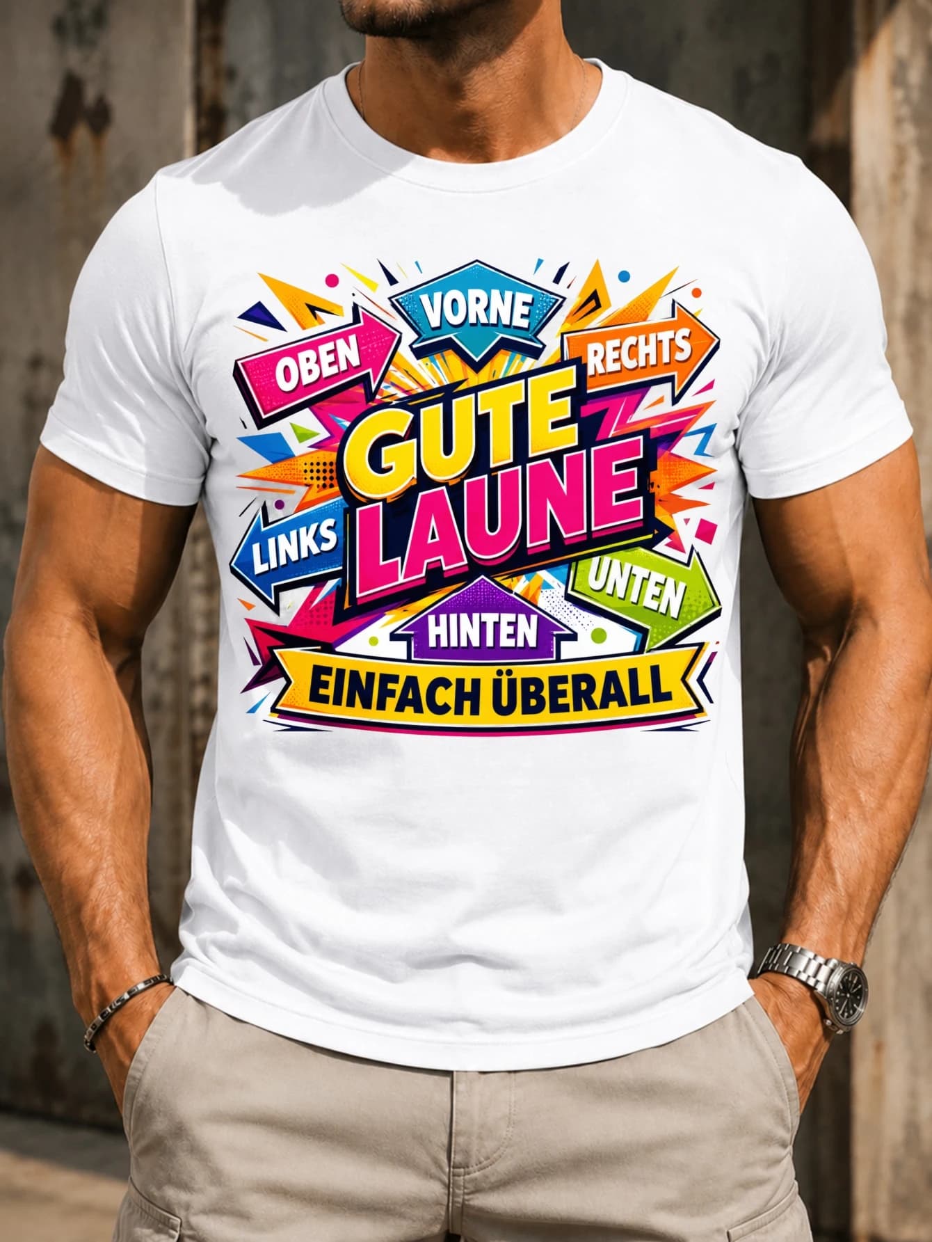 Gute Laune Einfach Uberall Bold Arrows angular comic shapes neon colors and energetic positivity Unisex All T-Shirt