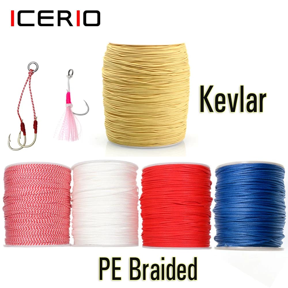 ICERIO 100metel PE Linea di assistenza intrecciata Linea di pesca in Kevlar Assist per corda per legare Jigging Gancio Esca per traina in acqua salata