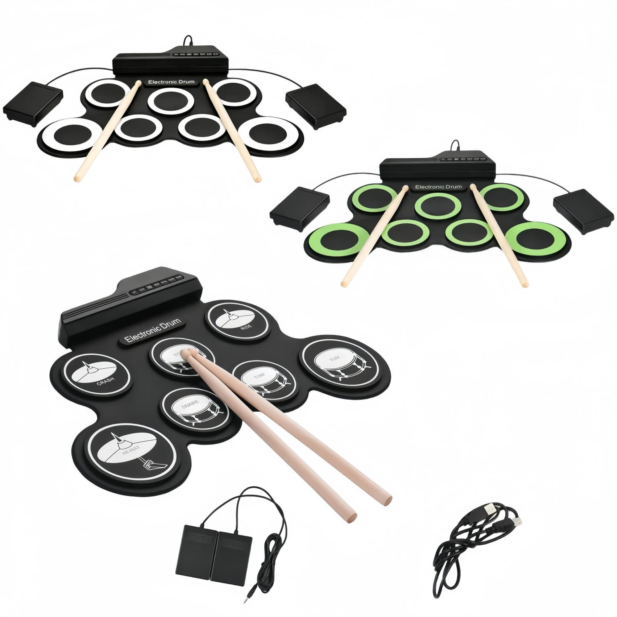 Miwayer Compact USB Roll-Up Silicone Drum Set Digital Electronic Drum Kit 7 Pads with Drumsticks Foot Pedal for Beginner