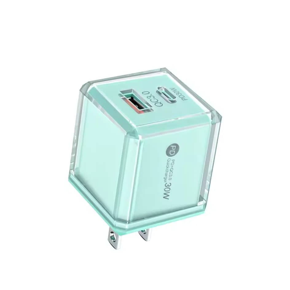 Caricatore multi-interfaccia PD30W con spina US, adattatore per cellulare PD QC3.0, cavo dati da 0,3 m, adattatore di ricarica rapida USB A+C