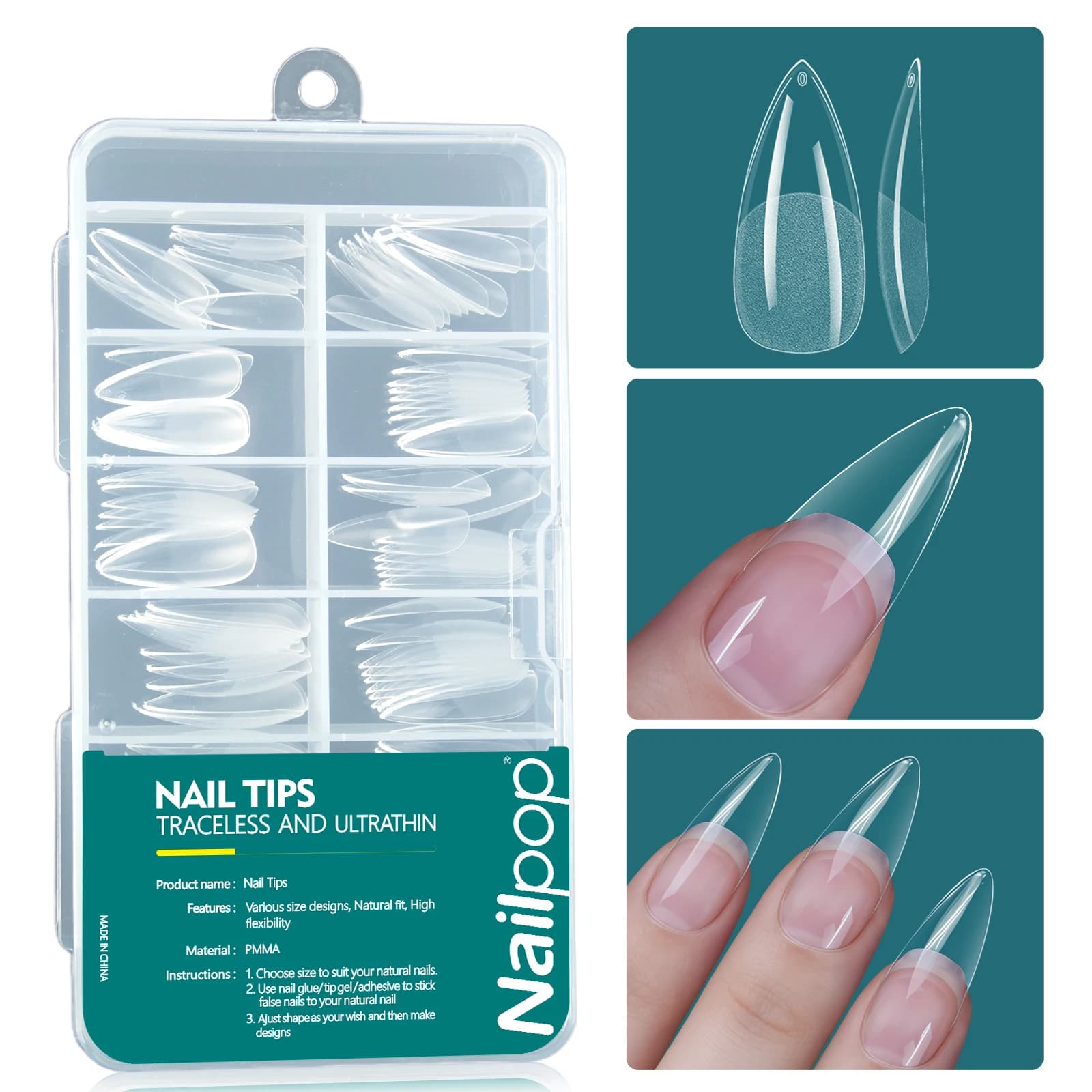 Nailpop Soft Gel Tips per unghie in acrilico, forma media a mandorla, capsule artificiali per unghie, accessori e strumenti per nail art, 120 pezzi/scatola