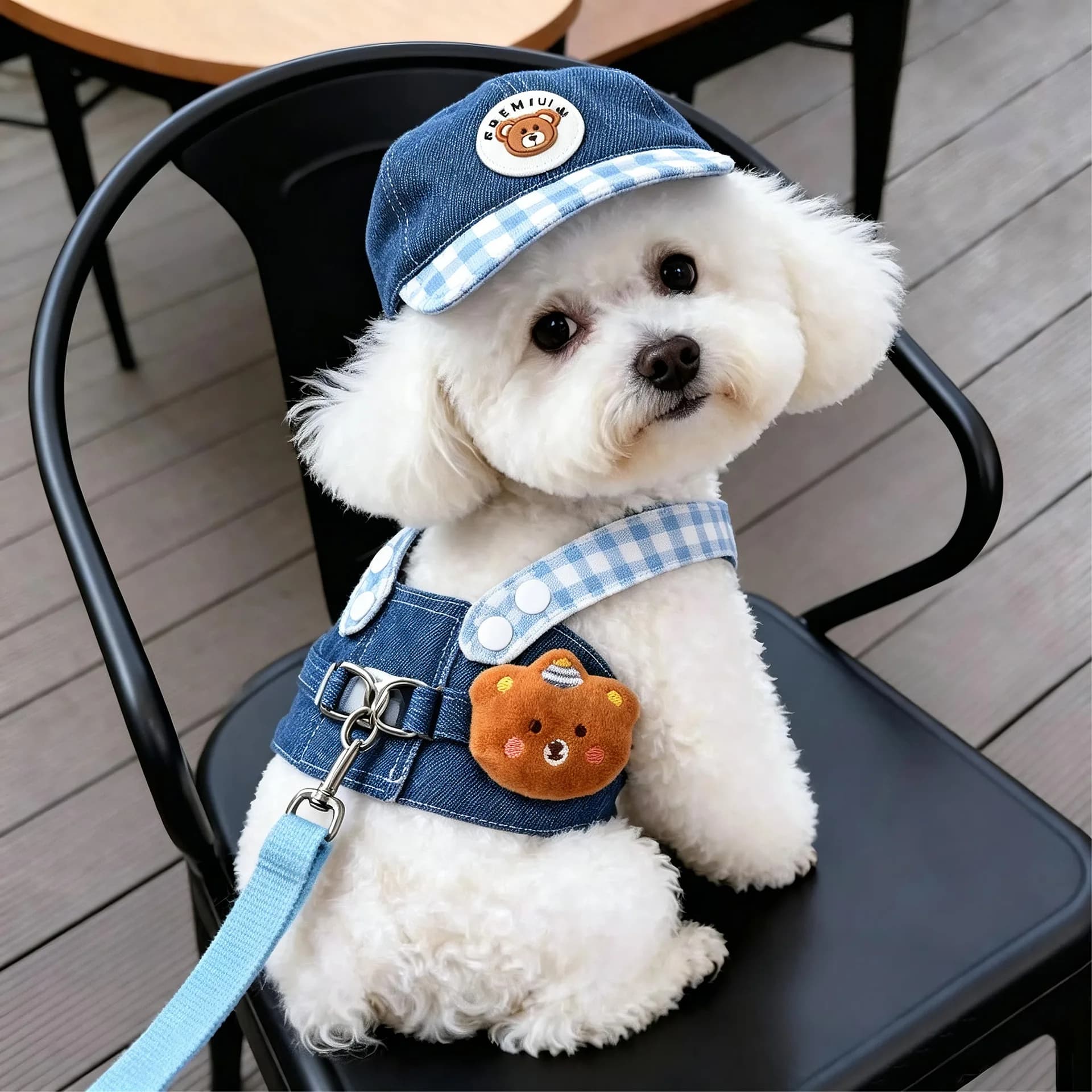 Cute Plaid Pet Harness Leash And Hat Set Adjustable Breathable Vest Harness for Small Dogs And Cats Outdoor Walking