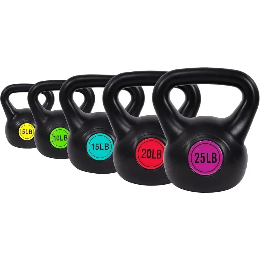 Kettlebell set in vinyl with options of 30 45 50 75 pounds Weights for training for strength filled with cement with ergonomic handle and color C