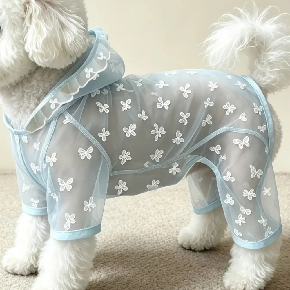 Thin Breathable Dog Sunscreen Clothes Insect Proof Butterfly Pattern Dog Cooling Jumpsuit Mesh Pet Hoodie Four-Legged Clothing